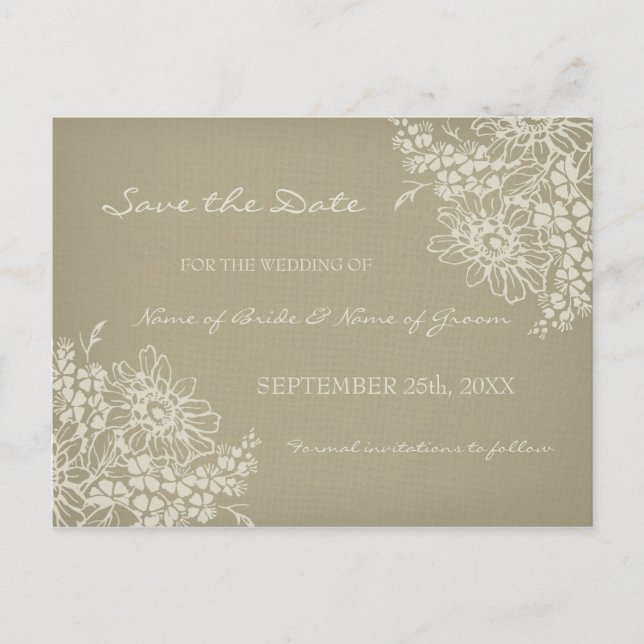 Vintage Floral Save the Date Wedding Postcards (Front)