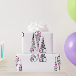 Vintage Floral Scissors Hairdresser Design Wrapping Paper