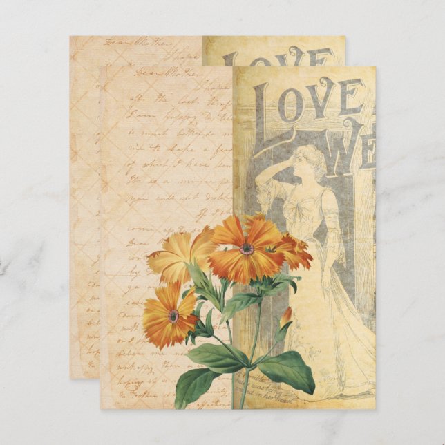 Vintage Floral Scrapbook Ephemera (Front/Back)