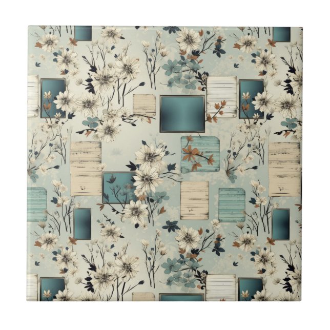 Vintage Floral Scrapbook Pattern (2) Ceramic Tile (Front)