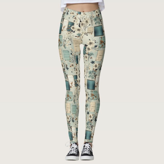 Vintage Floral Scrapbook Pattern (2) Leggings (Front)