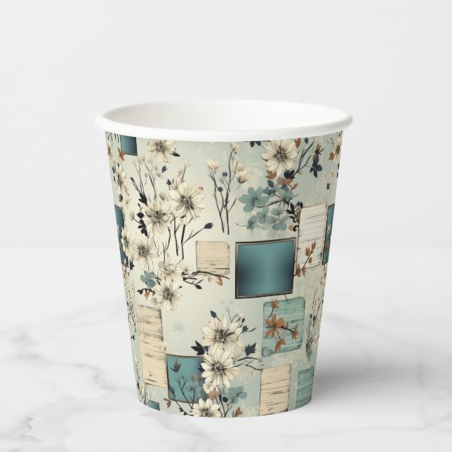 Vintage Floral Scrapbook Pattern (2) Paper Cups (Front)