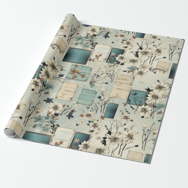 Vintage Floral Scrapbook Pattern (2) Wrapping Paper (Unrolled)