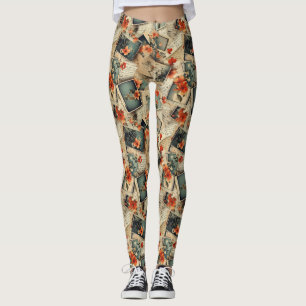 Vintage Floral Scrapbook Pattern Leggings