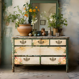 Vintage Floral Script Decoupage Print  Tissue Paper