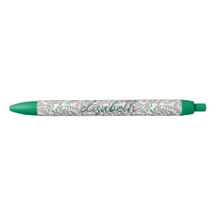 Vintage Floral Script Name Monogram Black Ink Pen