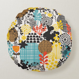 Vintage Floral: Seamless Grass Background Round Cushion