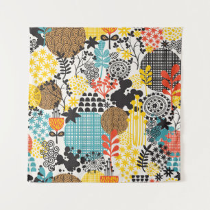 Vintage Floral: Seamless Grass Background Tapestry