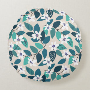 Vintage floral seamless pattern. Beautiful white f Round Cushion