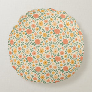 Vintage Floral Seamless Pattern – Retro Garden Round Cushion