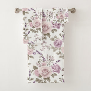Vintage Floral Seamless Pattern: Roses & Lavender Bath Towel Set