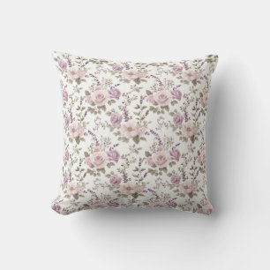Vintage Floral Seamless Pattern: Roses & Lavender Cushion