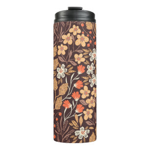vintage floral seamless pattern with autumn leaves thermal tumbler