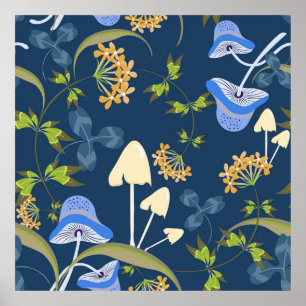 Vintage floral seamless pattern with flowers, lea poster