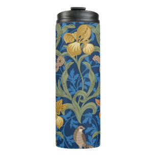 Vintage floral seamless pattern with orange iris a thermal tumbler