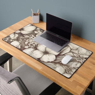 Vintage Floral Sepia Pattern (10) Desk Mat