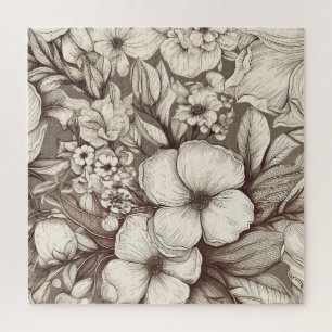 Vintage Floral Sepia Pattern (10) Jigsaw Puzzle