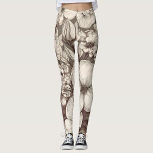 Vintage Floral Sepia Pattern (10) Leggings