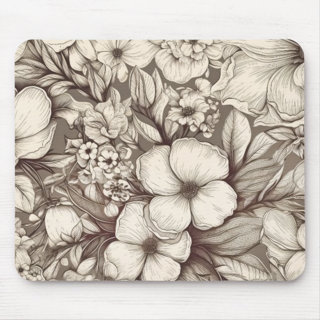 Vintage Floral Sepia Pattern (10) Mouse Pad (Front)