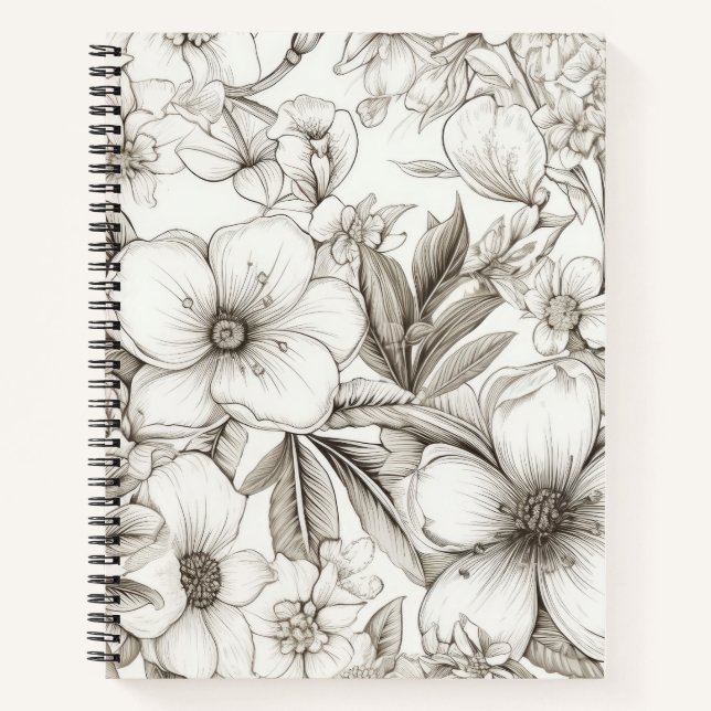 Vintage Floral Sepia Pattern (11) Notebook (Front)