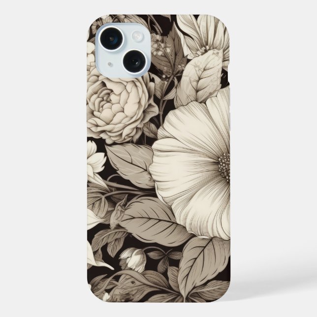 Vintage Floral Sepia Pattern (12) iPhone Case (Back)