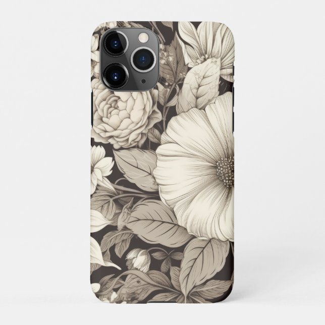 Vintage Floral Sepia Pattern (12) iPhone Case (Back)