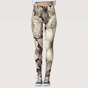 Vintage Floral Sepia Pattern (12) Leggings