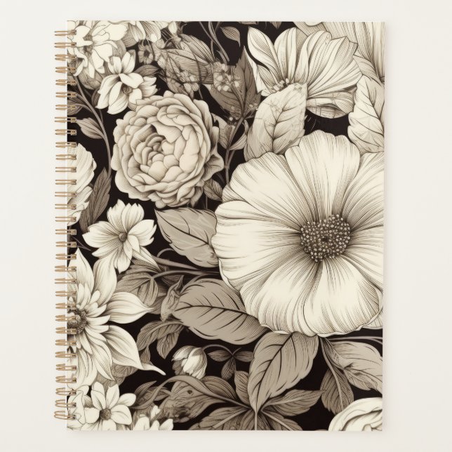 Vintage Floral Sepia Pattern (12) Planner (Front)