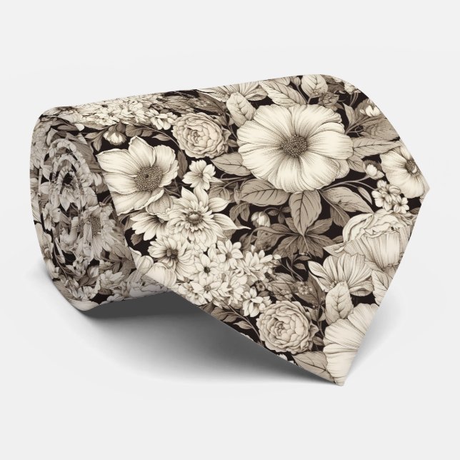 Vintage Floral Sepia Pattern (12) Tie (Rolled)