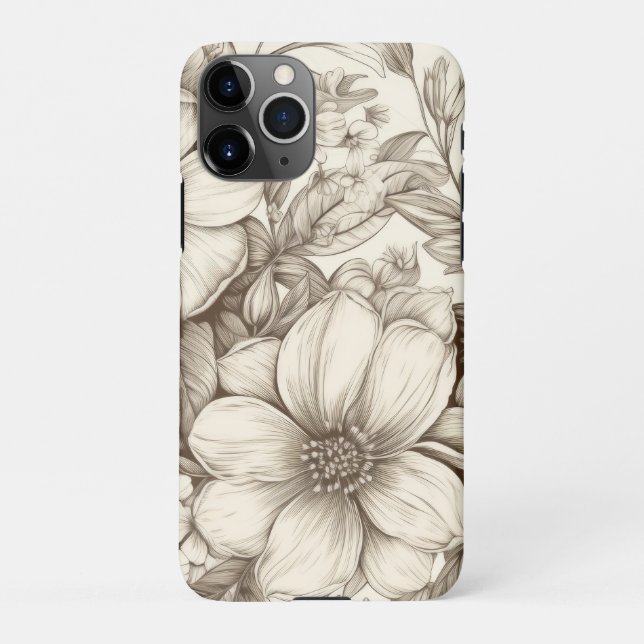 Vintage Floral Sepia Pattern (13) iPhone Case (Back)