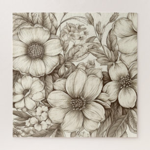 Vintage Floral Sepia Pattern (13) Jigsaw Puzzle
