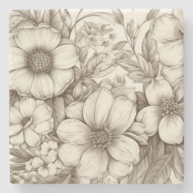 Vintage Floral Sepia Pattern (13) Stone Coaster (Front)