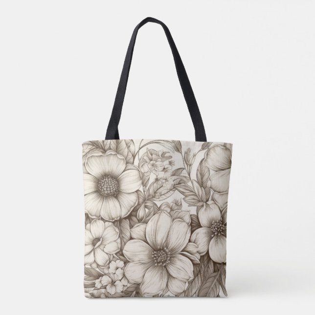 Vintage Floral Sepia Pattern (13) Tote Bag (Back)
