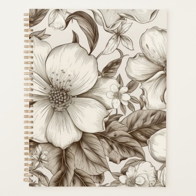 Vintage Floral Sepia Pattern (14) Planner (Front)