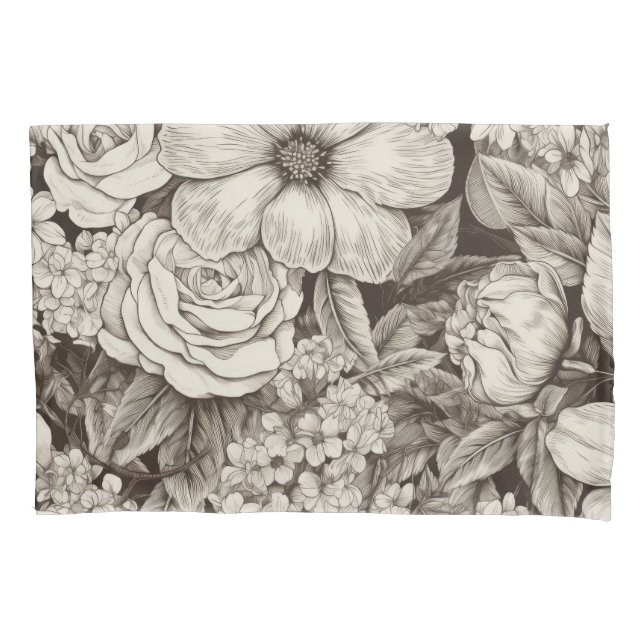 Vintage Floral Sepia Pattern (1) Pillowcase (Front-Left)