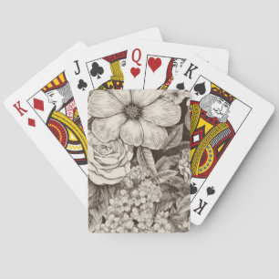 Vintage Floral Sepia Pattern (1) Playing Cards