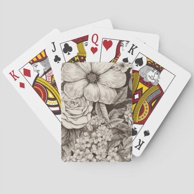 Vintage Floral Sepia Pattern (1) Playing Cards (Back)