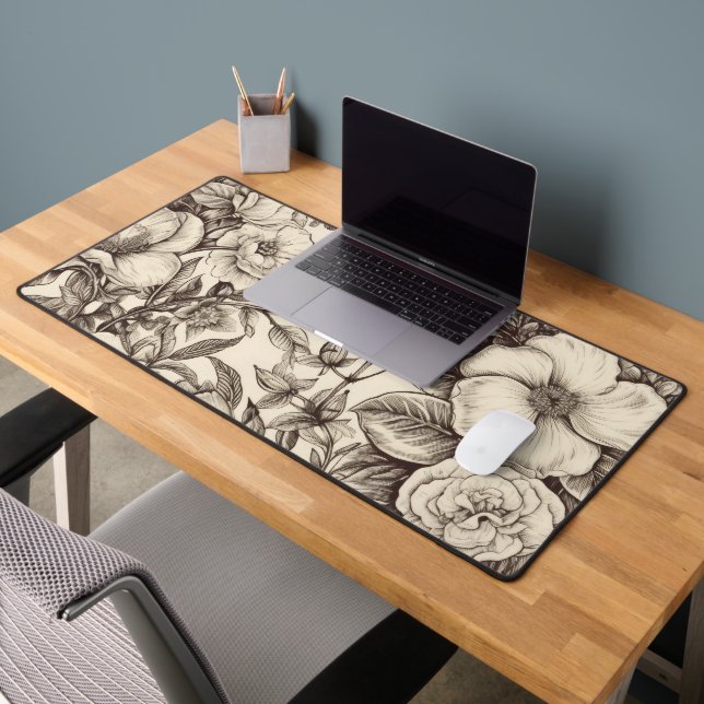 Vintage Floral Sepia Pattern (2) Desk Mat (Office 2)