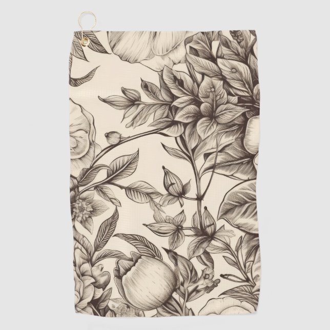 Vintage Floral Sepia Pattern (2) Golf Towel (Front)