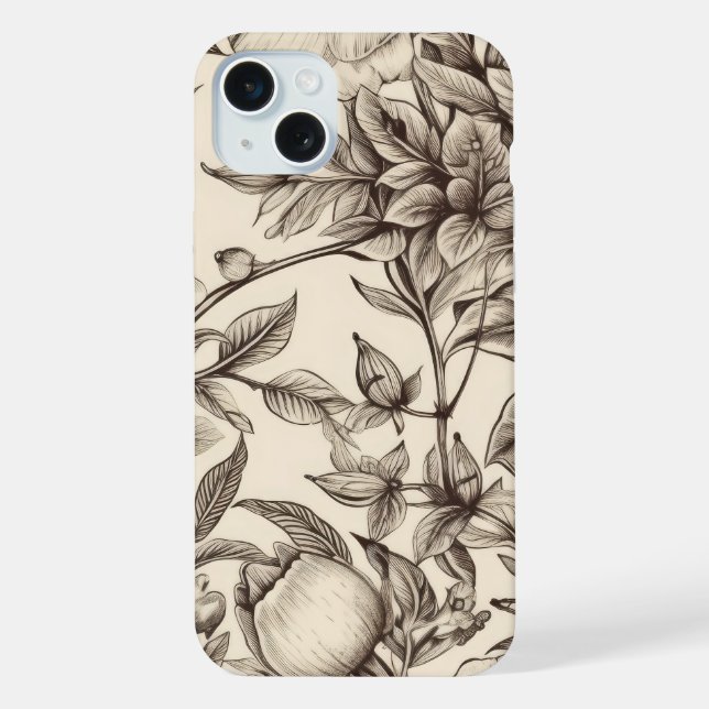 Vintage Floral Sepia Pattern (2) iPhone Case (Back)