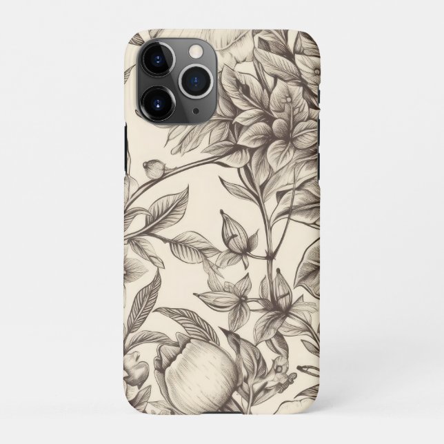 Vintage Floral Sepia Pattern (2) iPhone Case (Back)