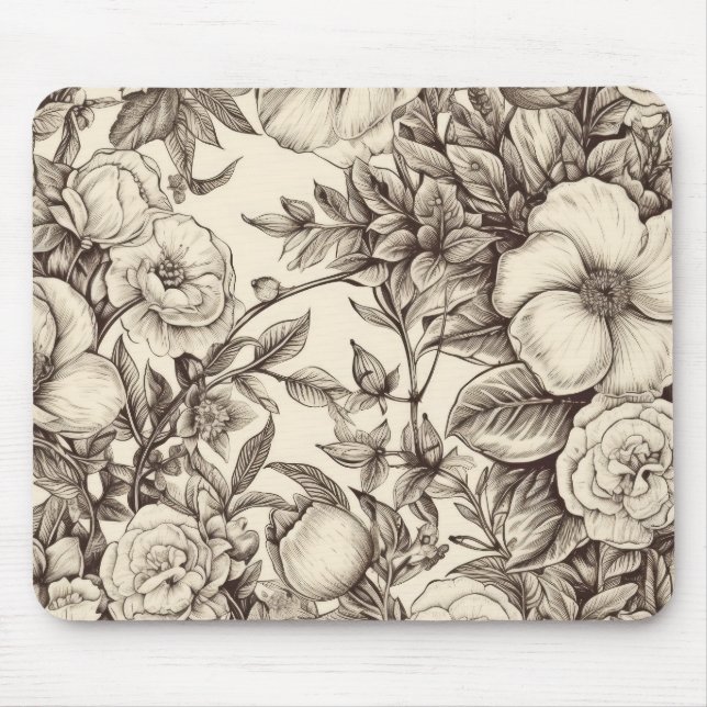 Vintage Floral Sepia Pattern (2) Mouse Pad (Front)