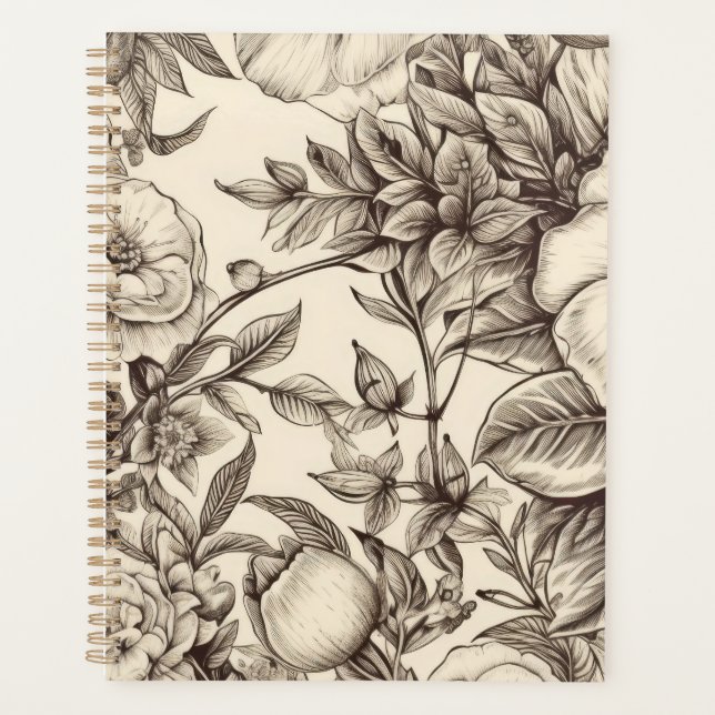 Vintage Floral Sepia Pattern (2) Planner (Front)