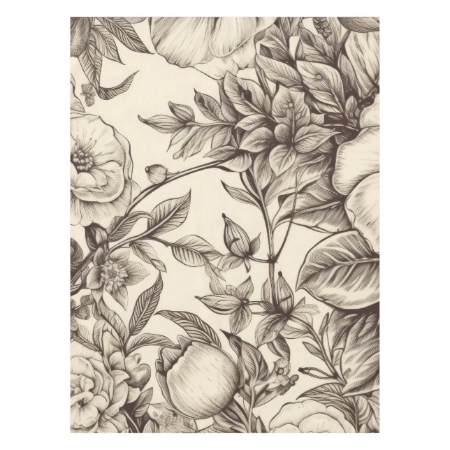 Vintage Floral Sepia Pattern (2) Tablecloth (Front)