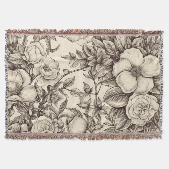 Vintage Floral Sepia Pattern (2) Throw Blanket (Front)