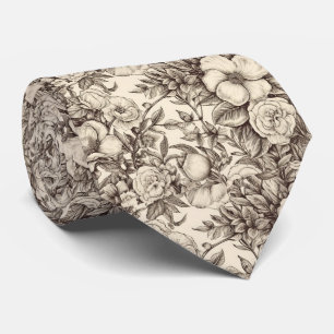 Vintage Floral Sepia Pattern (2) Tie
