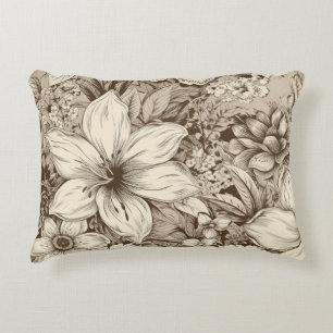 Vintage Floral Sepia Pattern (3) Decorative Cushion