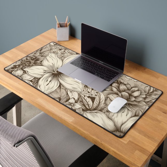Vintage Floral Sepia Pattern (3) Desk Mat (Office 2)