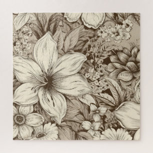 Vintage Floral Sepia Pattern (3) Jigsaw Puzzle