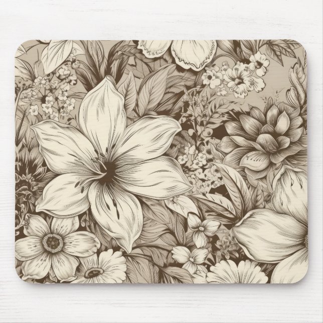 Vintage Floral Sepia Pattern (3) Mouse Pad (Front)